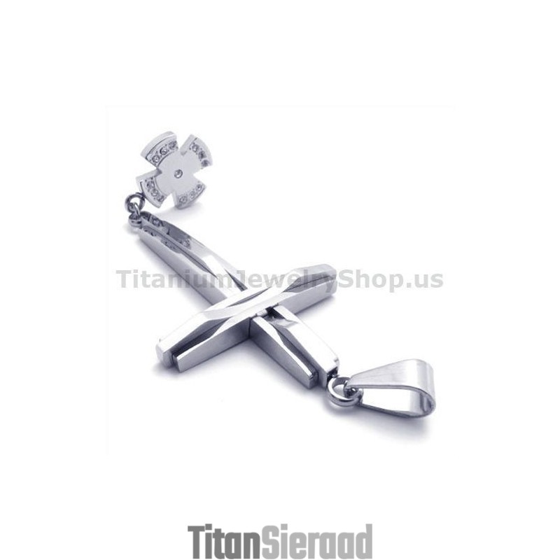 Zilveren Kruis Titanium Hanger Met Diamanten - Gratis Ketting Zilveren Kruis Titanium Hanger Met Diamanten - Gratis Ketting