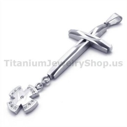 Zilveren Kruis Titanium Hanger Met Diamanten - Gratis Ketting