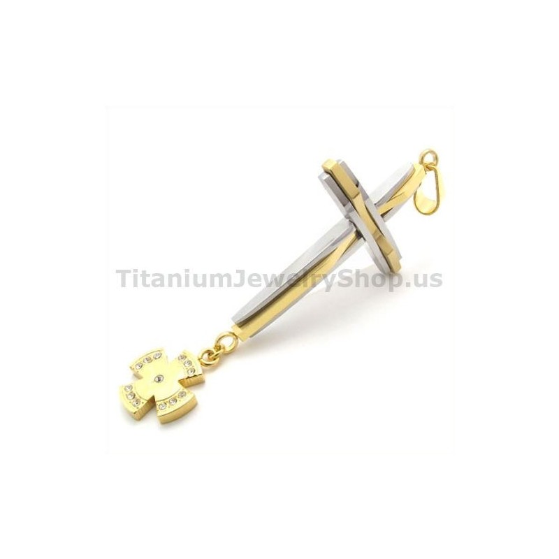 Gouden Titanium Kruishanger Met Diamanten - Gratis Ketting