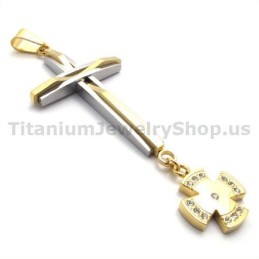 Gouden Titanium Kruishanger Met Diamanten - Gratis Ketting