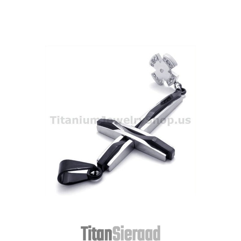 Zwarte Kruis Titanium Hanger Met Diamanten - Gratis Ketting