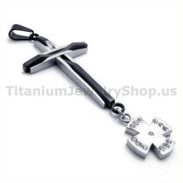 Zwarte Kruis Titanium Hanger Met Diamanten - Gratis Ketting