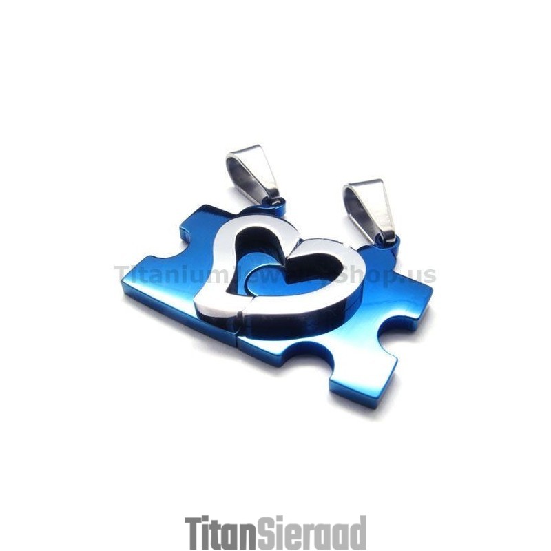 Titanium Hangers Voor Geliefden In De Vorm Van Een Schattige Puzzel (Blauw) - Gratis Kettingen