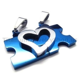 Titanium Hangers Voor Geliefden In De Vorm Van Een Schattige Puzzel (Blauw) - Gratis Kettingen