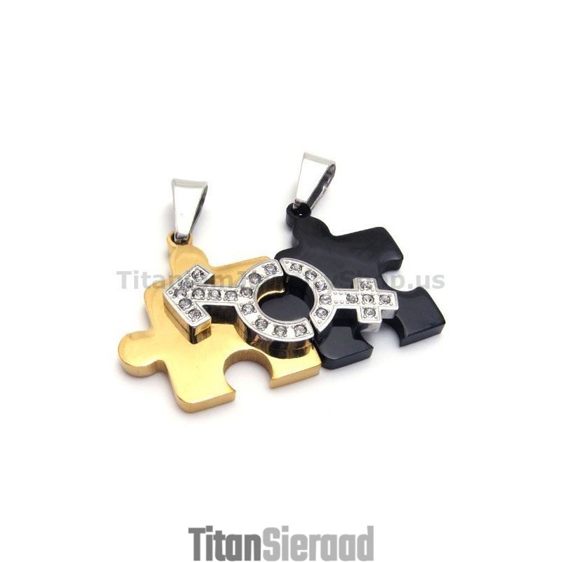 Legpuzzel Titanium Lovers Hangers Met Diamantenvrije Kettingen Legpuzzel Titanium Lovers Hangers Met Diamantenvrije Kettingen
