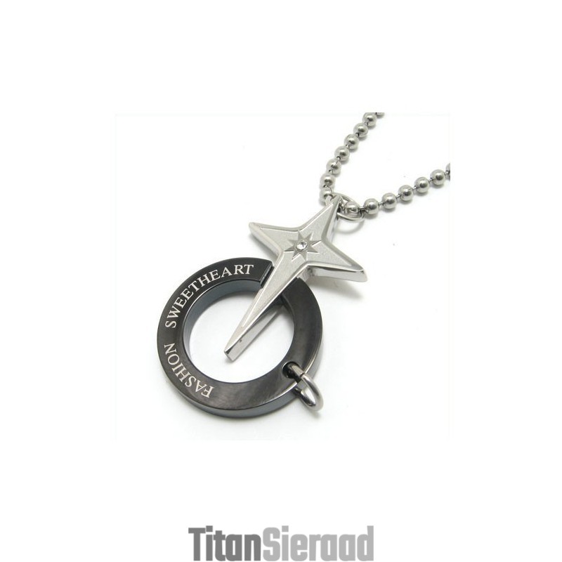 Zwarte Ring En Ster Titanium Kettinghanger
