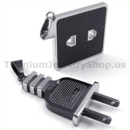 Stopcontact En Stekker Zwarte Titanium Liefhebbers Hangers-Gratis Kettingen