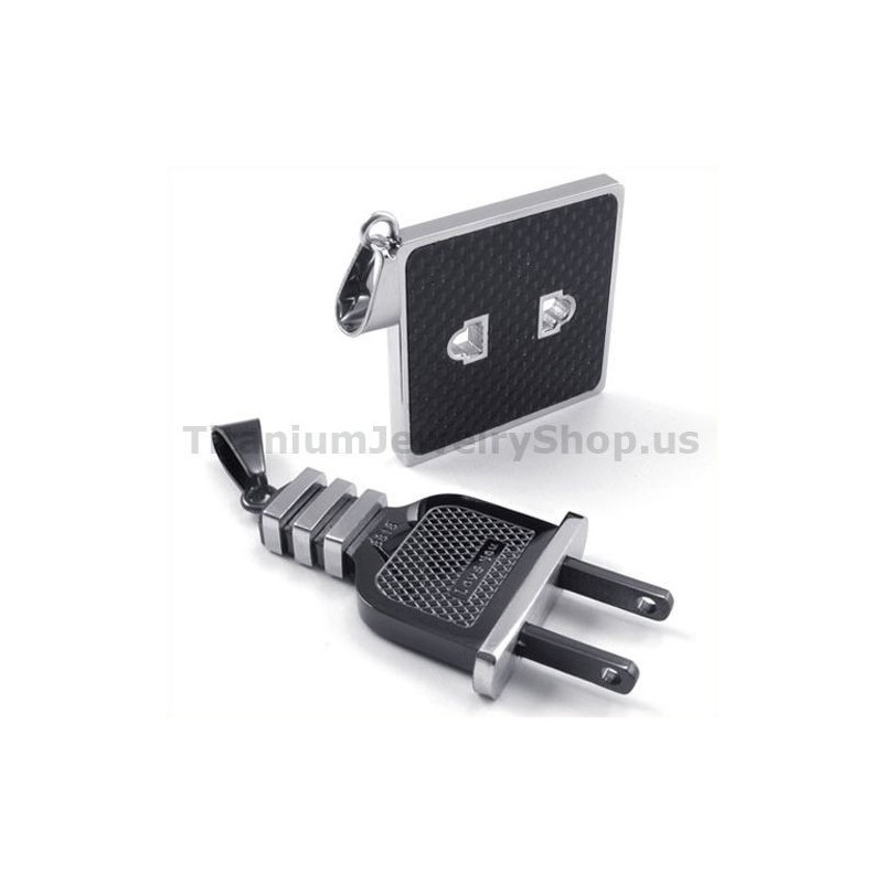 Stopcontact En Stekker Zwarte Titanium Liefhebbers Hangers-Gratis Kettingen