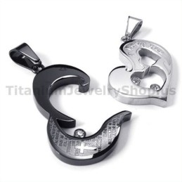 Lieverd En Kruis Zwarte Titanium Hangers Met Diamantvrije Kettingen