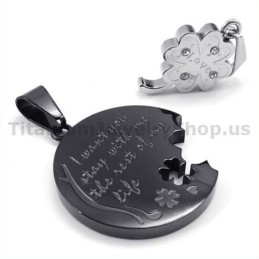 Vier Klavertjes Zwart Titanium Liefhebbers Hangers-Gratis Kettingen