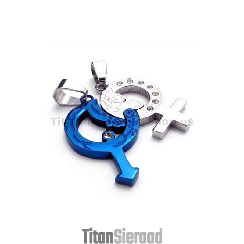 Blauwe Titanium Hangers Voor Geliefden Met Diamantvrije Kettingen Blauwe Titanium Hangers Voor Geliefden Met Diamantvrije Kettingen