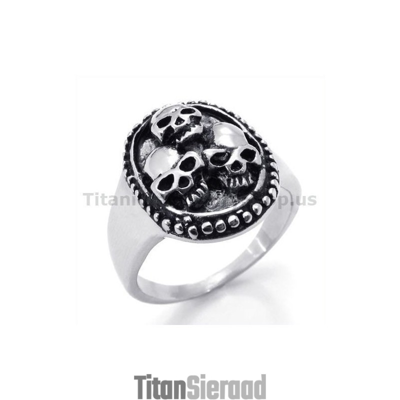 Drie Schedel Titanium Ring