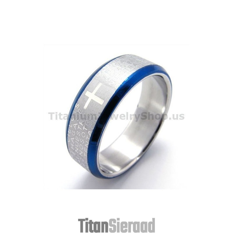Kruis Titanium Ring (Blauw)