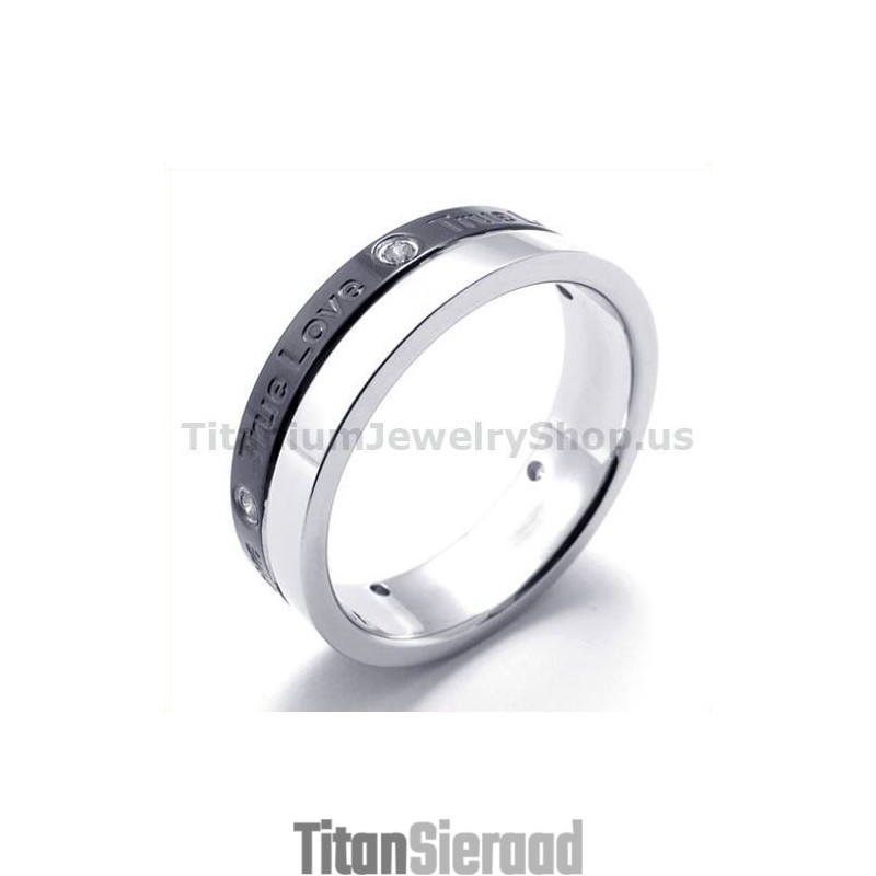 True Love Zwarte Titanium Ring Met Diamant True Love Zwarte Titanium Ring Met Diamant