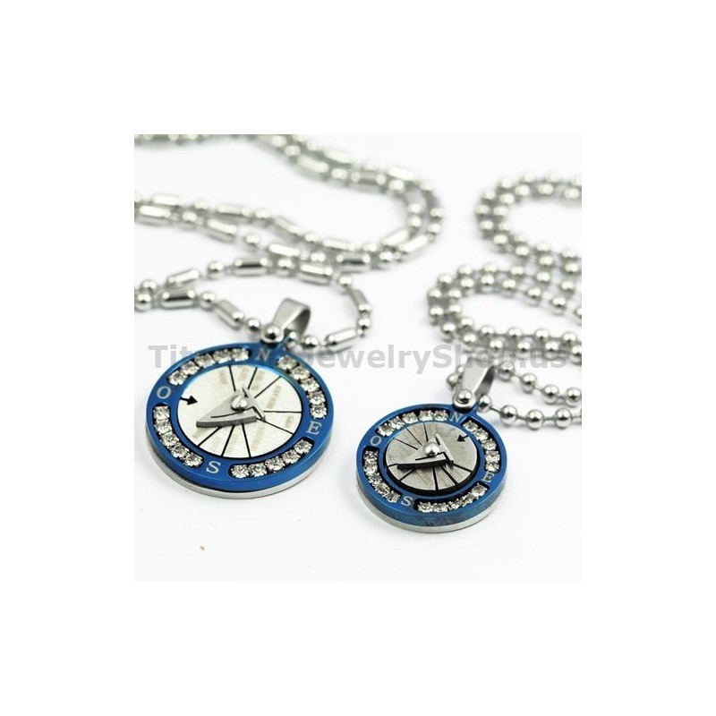 Compass Lovers Titanium Hangers Met Diamanten Valentijnsdag Cadeaus - Gratis Kettingen Compass Lovers Titanium Hangers Met Diamanten Valentijnsdag Cadeaus - Gratis Kettingen
