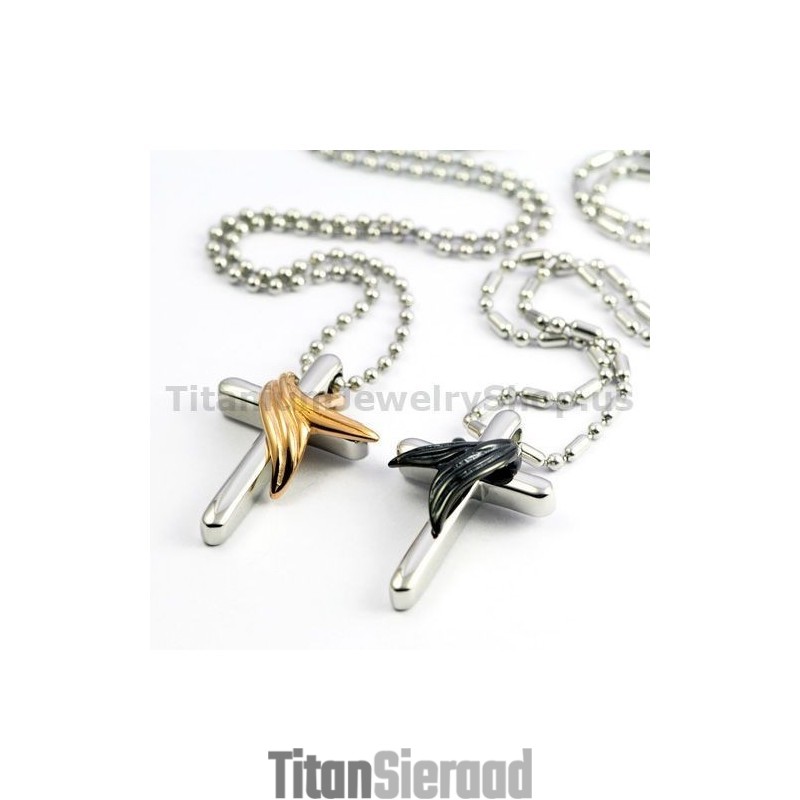 Engelenvleugels Kruis Titanium Lovers Hangers Valentijnsdag Cadeaus - Gratis Kettingen