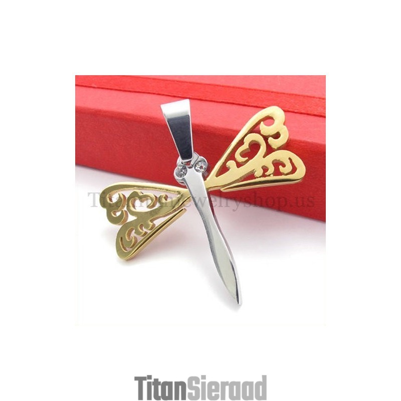 Gouden Vleugels Libelle Titanium Kruis Hanger