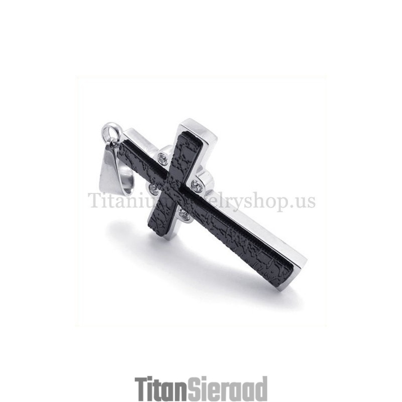 Twee Lagen Met Diamanten Mode Titanium Kruis Hanger