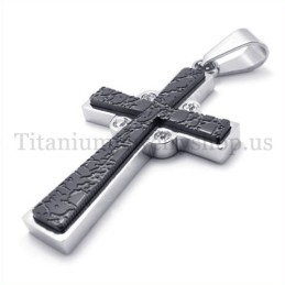 Twee Lagen Met Diamanten Mode Titanium Kruis Hanger