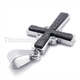 Twee Lagen Met Diamanten Mode Titanium Kruis Hanger