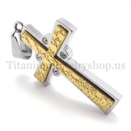 Gouden Tweelaagse Titanium Kruishanger Met Diamant