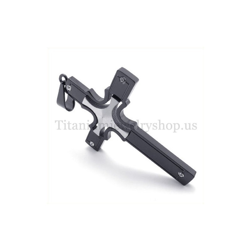Ingebedde Zilveren Kleine Kruis Mode Zwarte Titanium Kruis Hanger