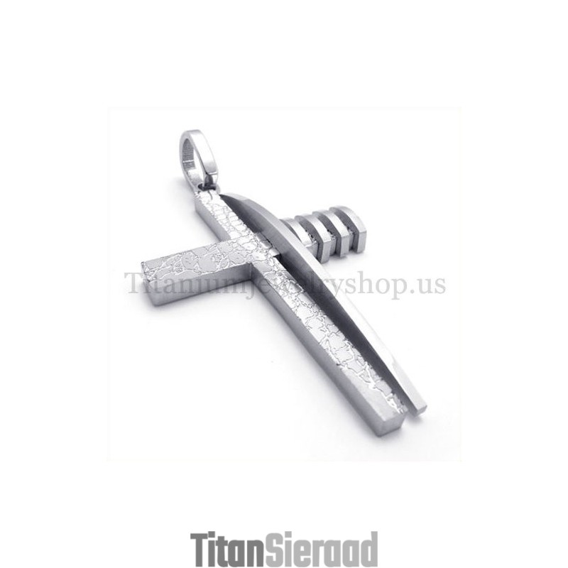Puur Zilveren Asymmetrische Vorm Mode Titanium Kruis Hanger Voor Heren