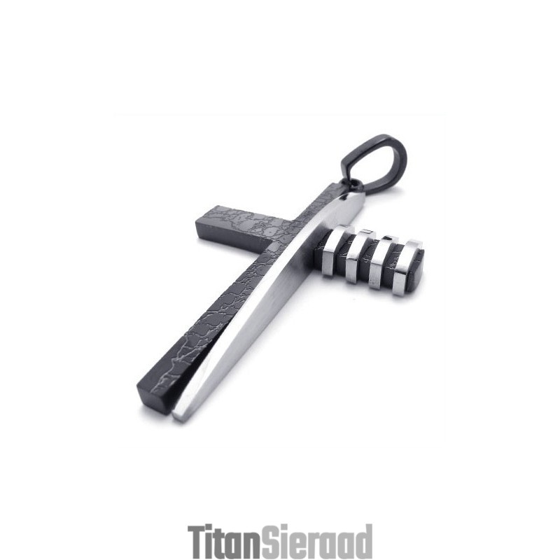 Zwarte En Zilveren Asymmetrische Vorm, Mode-Hanger Van Titanium Met Kruis Zwarte En Zilveren Asymmetrische Vorm, Mode-Hanger Van Titanium Met Kruis