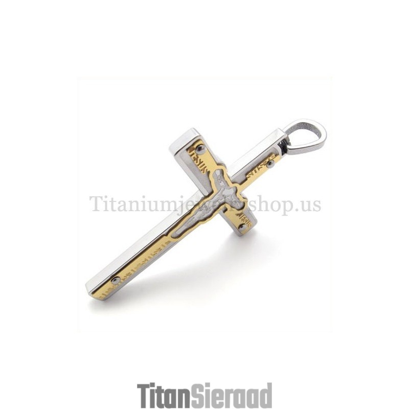 Gesneden Jezus Gouden Titanium Kruis Hanger Gesneden Jezus Gouden Titanium Kruis Hanger