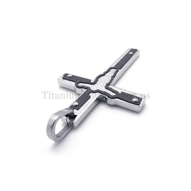 Gesneden Jezus Zwarte Titanium Kruis Hanger