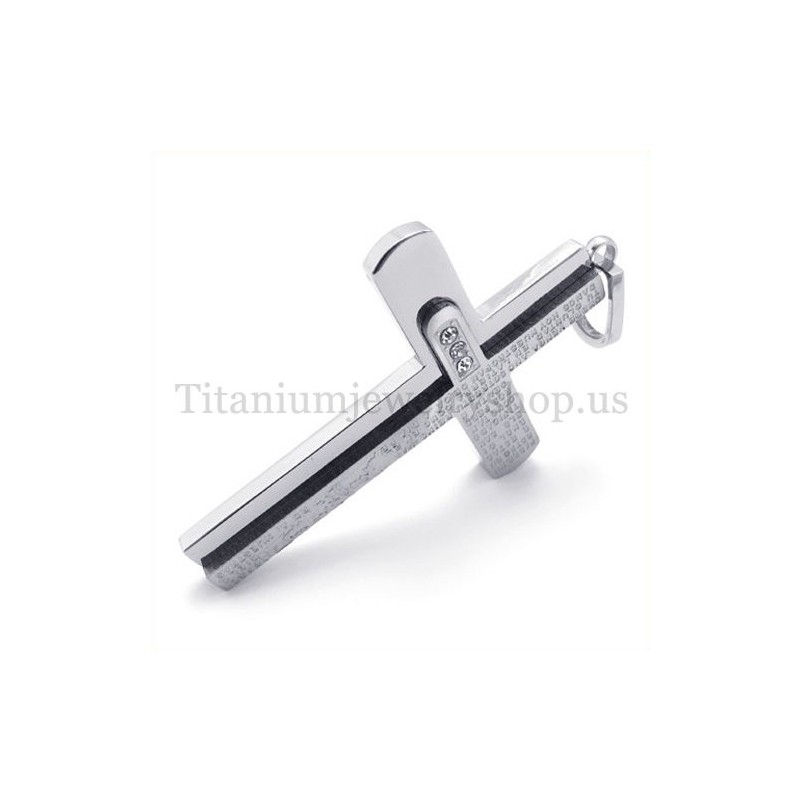 Twee Lagen Met Diamanten Bijbel Titanium Kruis Hanger