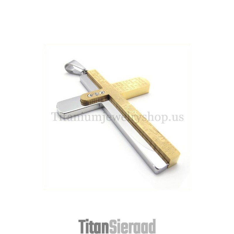 Twee Lagen Gesneden Bijbel Gouden Titanium Kruis Hanger