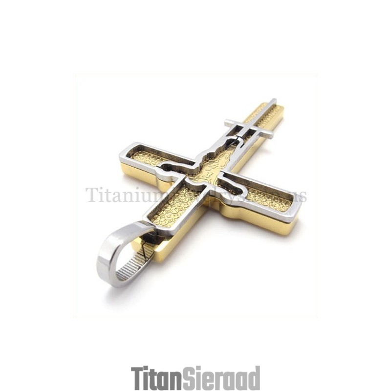 Gouden Gesneden Jezuspatroon Titanium Kruis Hanger Gouden Gesneden Jezuspatroon Titanium Kruis Hanger