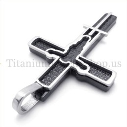 Zwarte Titanium Kruishanger Met Gesneden Jezuspatroon