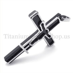 Zwarte Titanium Kruishanger Met Gesneden Jezuspatroon