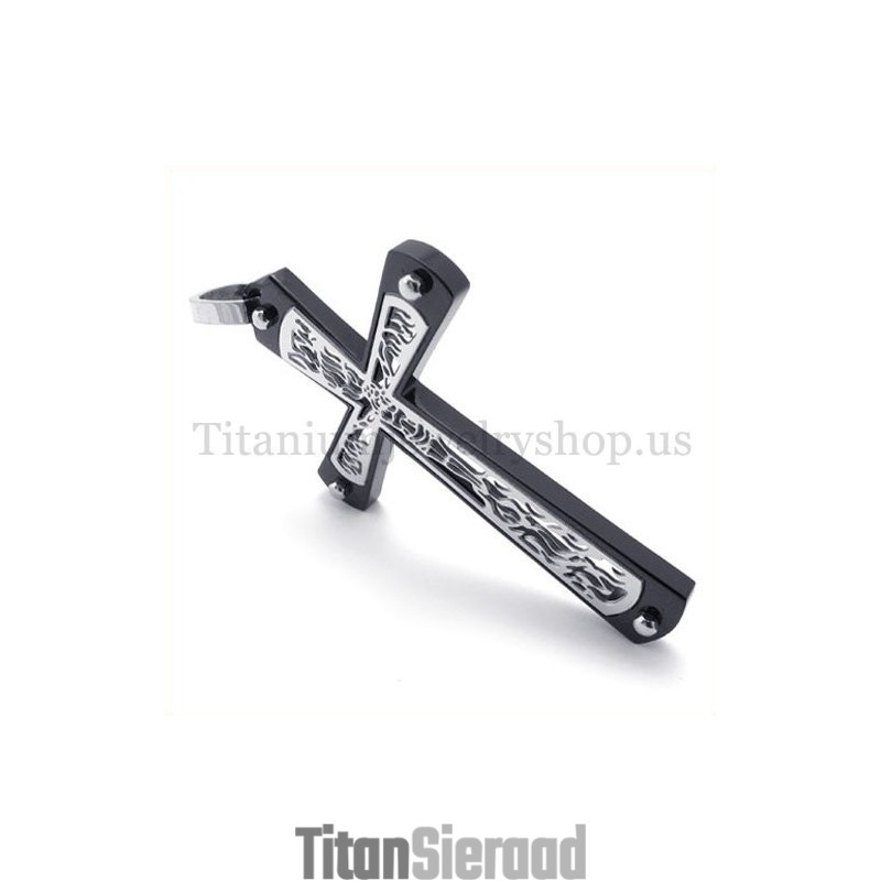 Zwarte Ingebedde Holle Kruispatroon Mode Titanium Kruis Hanger Zwarte Ingebedde Holle Kruispatroon Mode Titanium Kruis Hanger