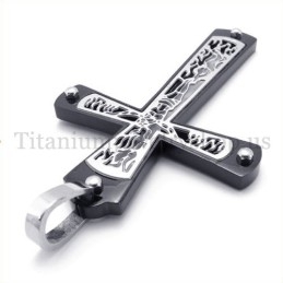 Zwarte Ingebedde Holle Kruispatroon Mode Titanium Kruis Hanger