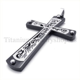 Zwarte Ingebedde Holle Kruispatroon Mode Titanium Kruis Hanger