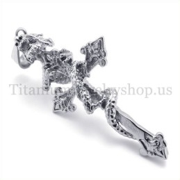 Opgerolde Draak Mannen Titanium Kruis Hanger