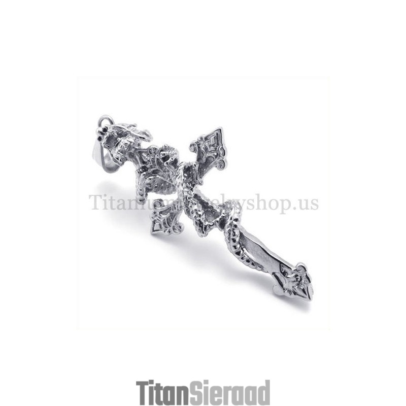 Opgerolde Draak Mannen Titanium Kruis Hanger Opgerolde Draak Mannen Titanium Kruis Hanger