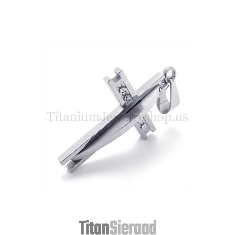 Zilveren Met Diamant Mode Titanium Kruis Hanger