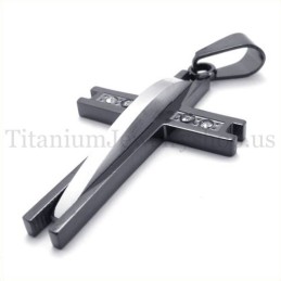 Zwarte Titanium Kruishanger Met Diamant