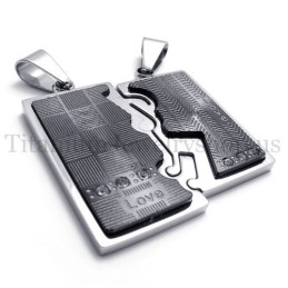 Zwarte, Tweelaagse, In Elkaar Grijpende Lovers Titanium Hanger