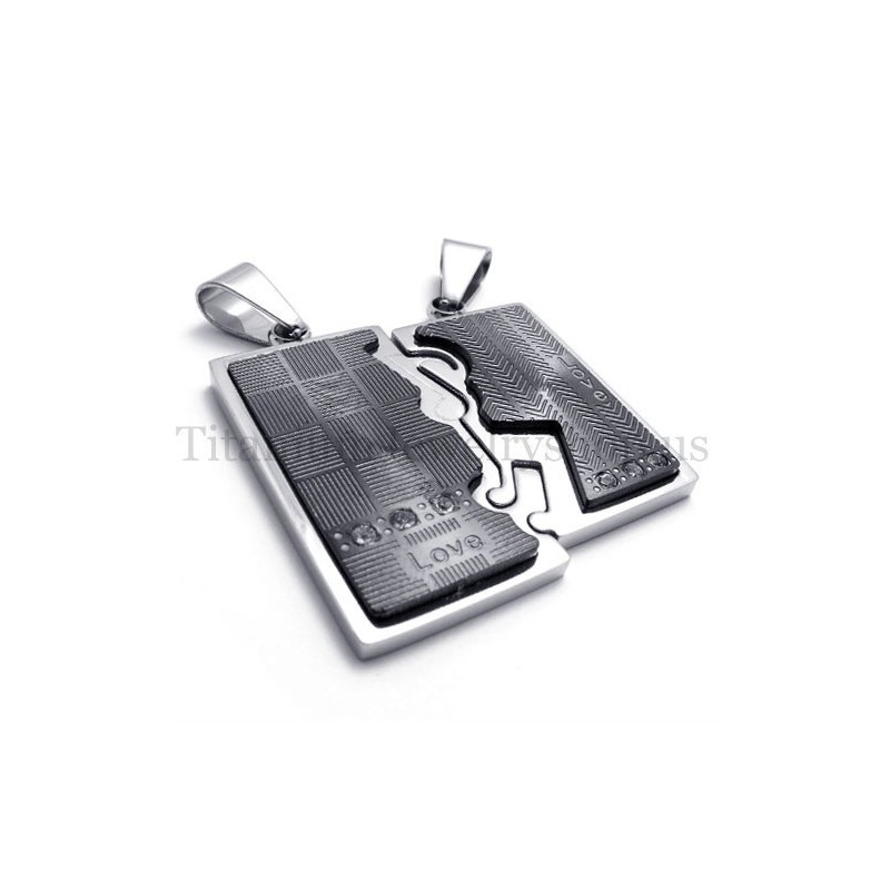 Zwarte, Tweelaagse, In Elkaar Grijpende Lovers Titanium Hanger