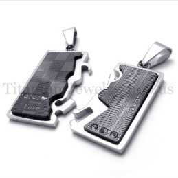 Zwarte, Tweelaagse, In Elkaar Grijpende Lovers Titanium Hanger