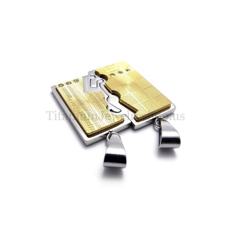 Gouden, Tweelaagse, In Elkaar Grijpende Liefhebbers Titanium Hanger Gouden, Tweelaagse, In Elkaar Grijpende Liefhebbers Titanium Hanger