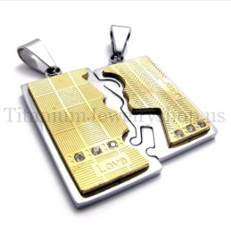 Gouden, Tweelaagse, In Elkaar Grijpende Liefhebbers Titanium Hanger