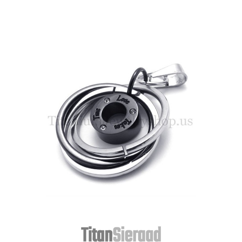Zwarte Multi-Ring Gegraveerd Met "Take Time Love" Titanium Hanger