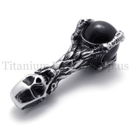 Schedel Met Zwarte Edelsteen, Hanger Van Puur Titanium