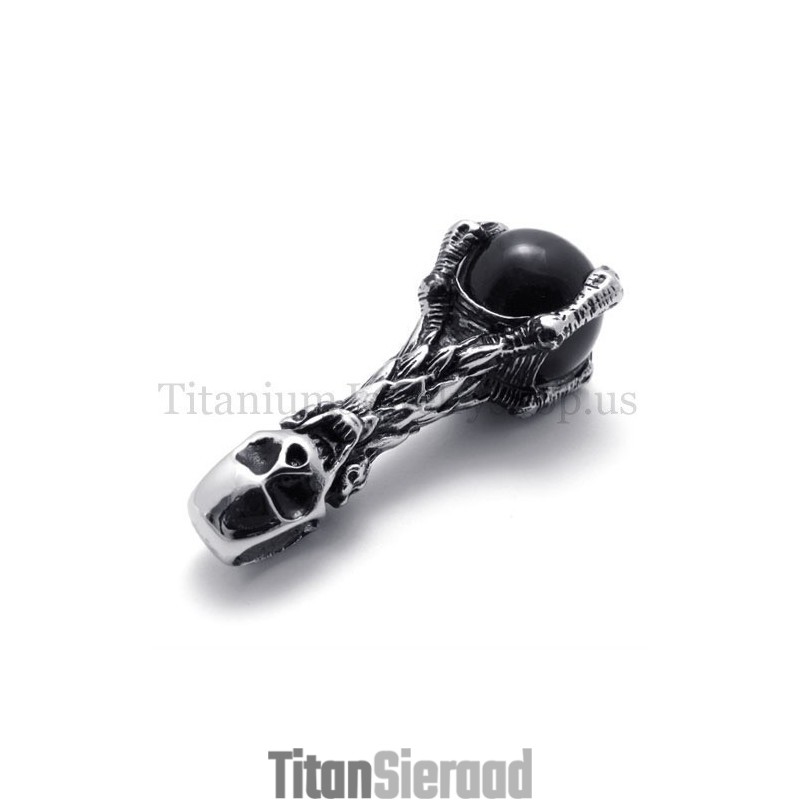 Schedel Met Zwarte Edelsteen, Hanger Van Puur Titanium Schedel Met Zwarte Edelsteen, Hanger Van Puur Titanium